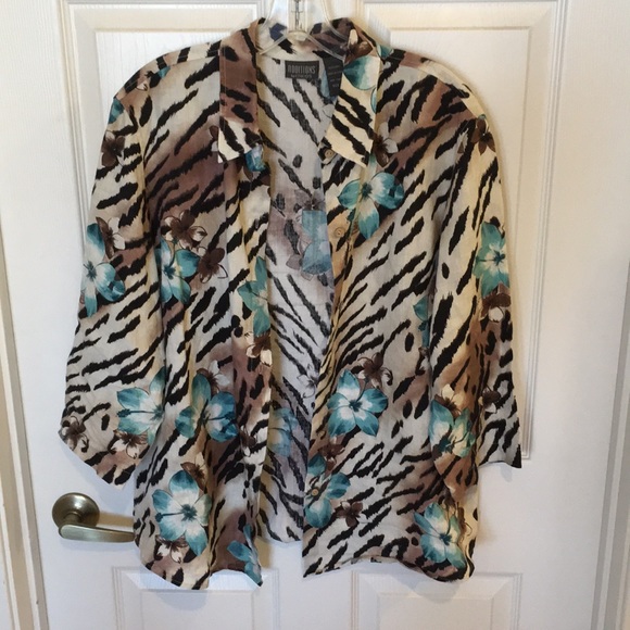 Chico's Tops - Chicos Linen Animal Print Floral Blouse